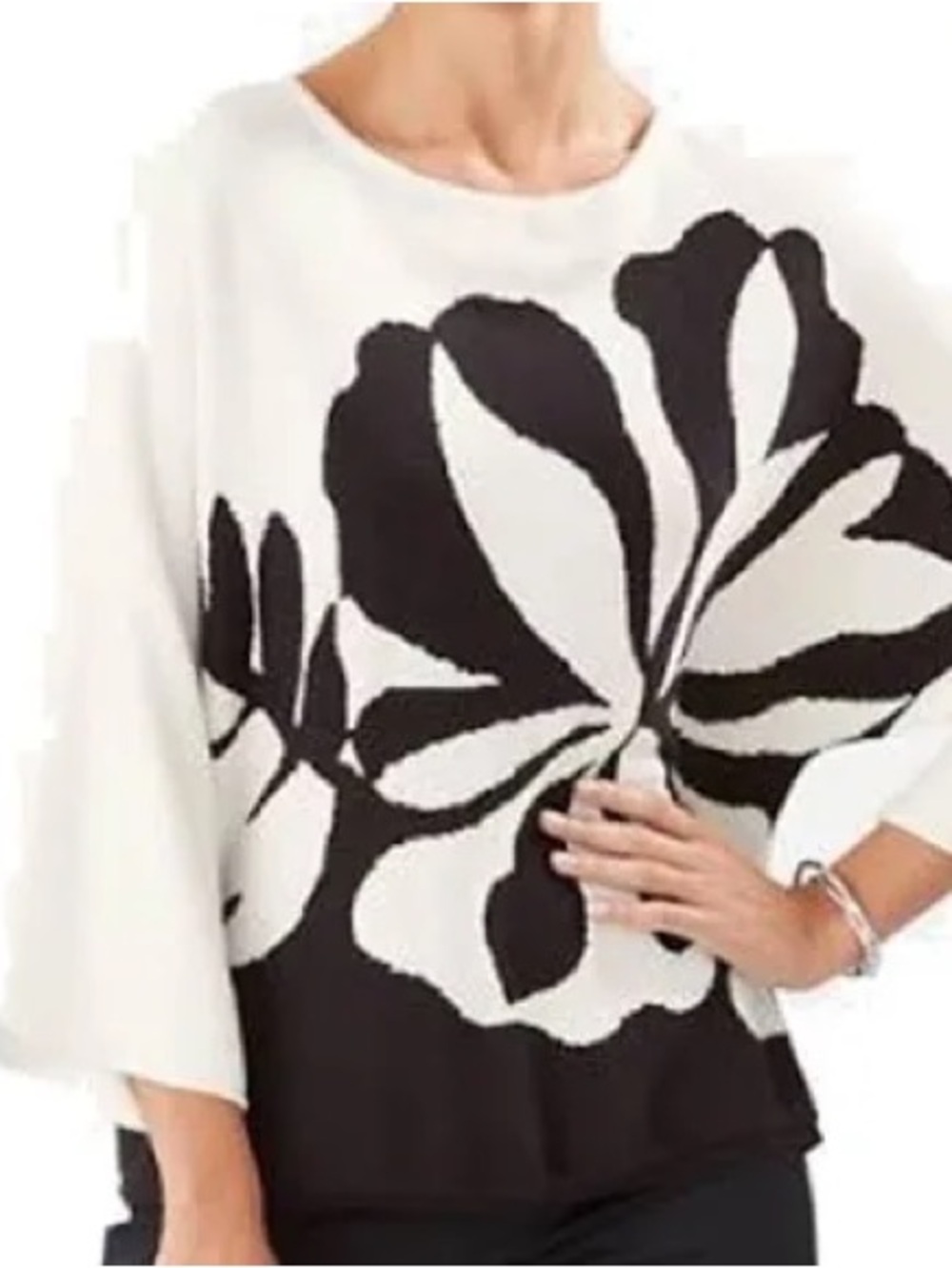 Tommy Bahama Tropical Hibiscus Women's Black & Cream Floral Pullover Sweater - Picture 1 of 4